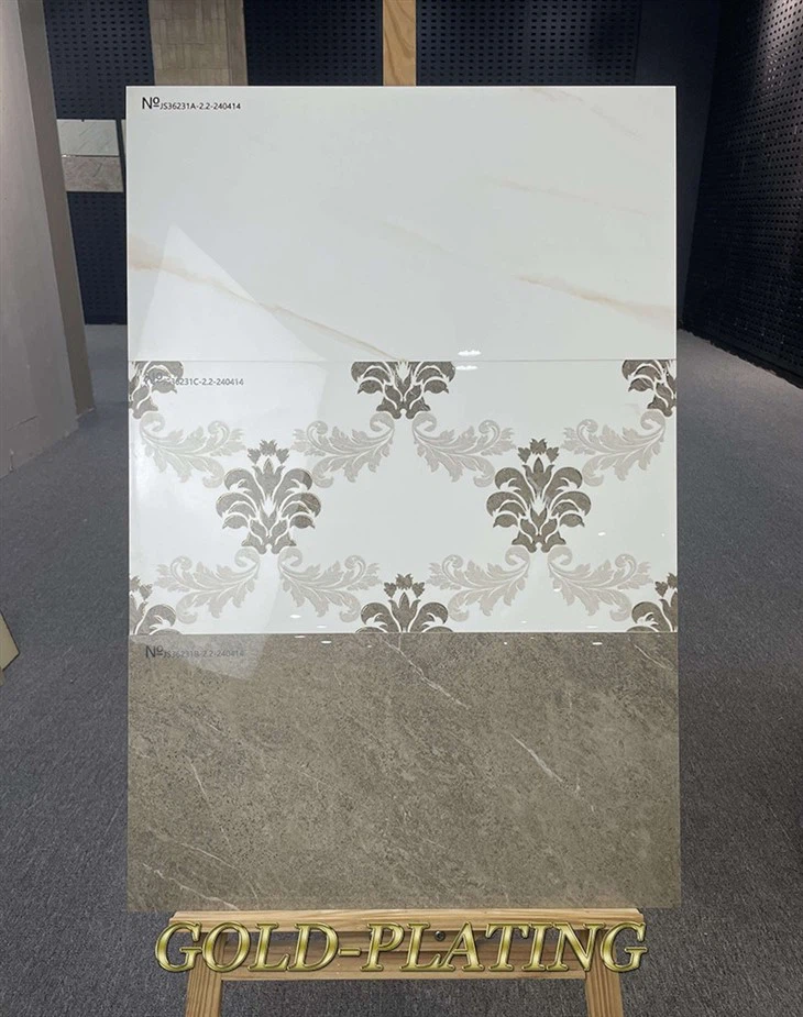 Flower Design Glossy Gold Porcelain Tiles II